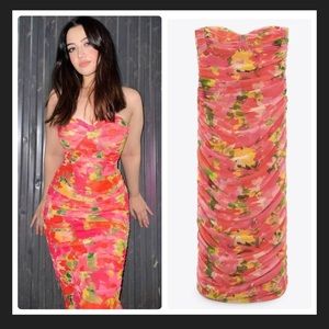 ZARA TULLE PRINTED CORSETRY-INSPIRED DRESS